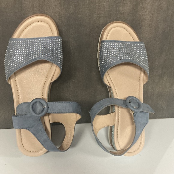 Clara Barson Silver Crystals Embellished Light Blue Suede Wedge Sandals 38EU 7.5 - Picture 2 of 14